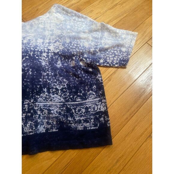 Pure Jill women's linen/cotton Blue & White Pattern open back Short Sleeve Top L - Picture 3 of 8